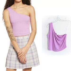 BP Nordstrom ones shoulder crop top lavender asymmetric tank stretch striped L